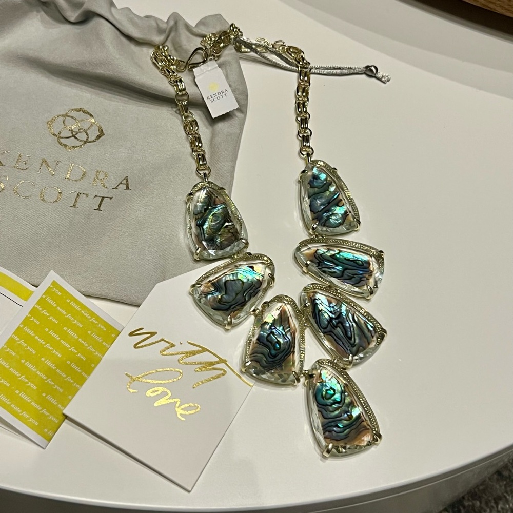 Kendra Scott Harlow Statement Necklace in gold suspended abalone stone shell
